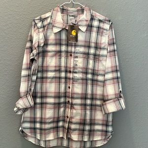 NWT Ladies Carhartt plaid button down